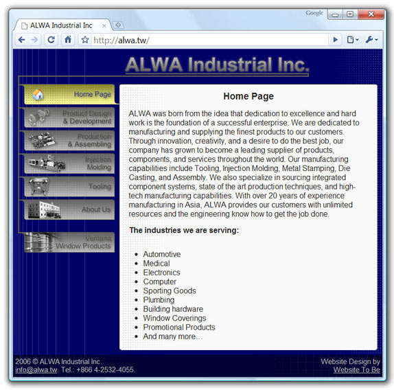 ALWA Industrial, Homepage