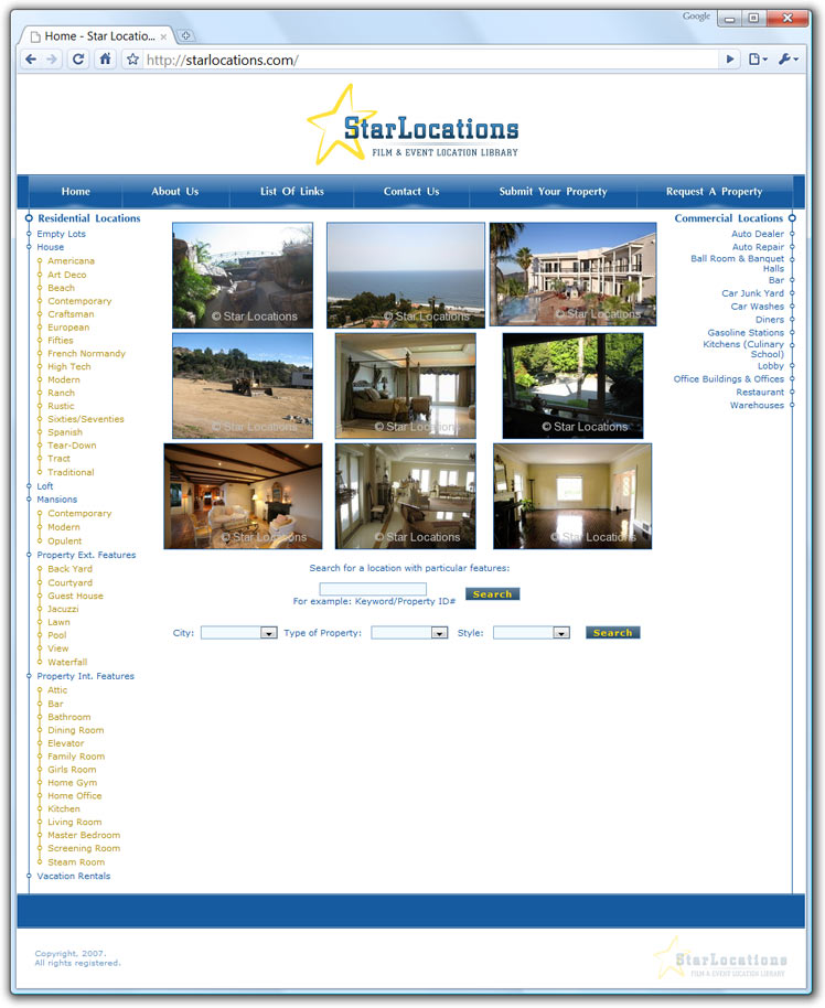 StarLocations, Homepage